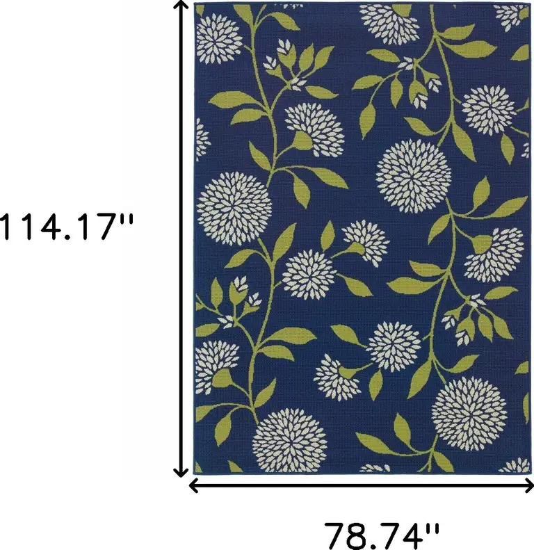 Indigo and Lime Green Floral Indoor Outdoor Area Rug Photo 5
