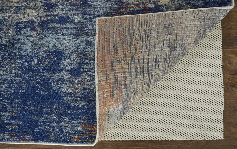 Ivory And Blue Abstract Power Loom Distressed Stain Resistant Area Rug Photo 3