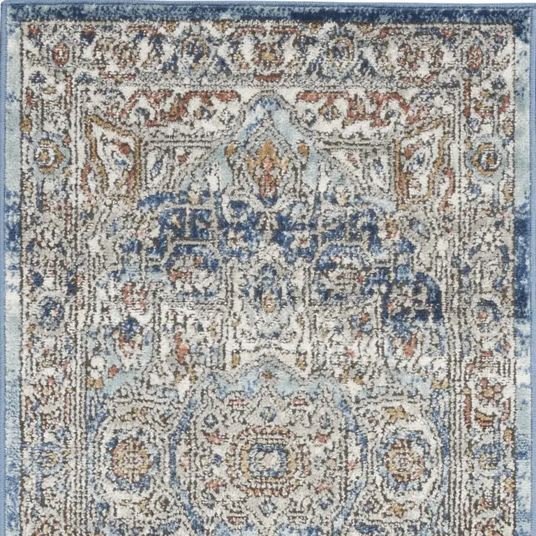 Ivory And Blue Oriental Power Loom Non Skid Area Rug Photo 4