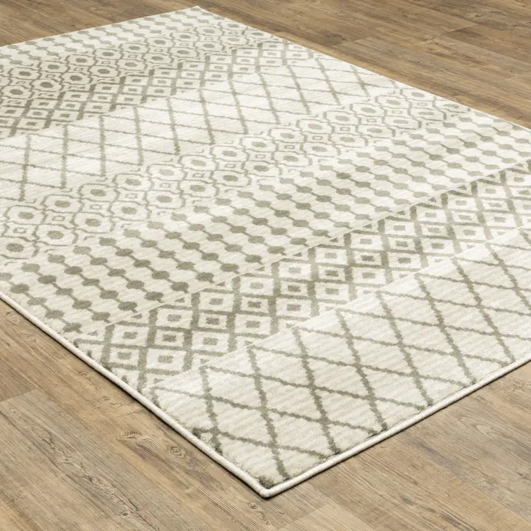 Ivory And Grey Geometric Power Loom Stain Resistant Area Rug Photo 4