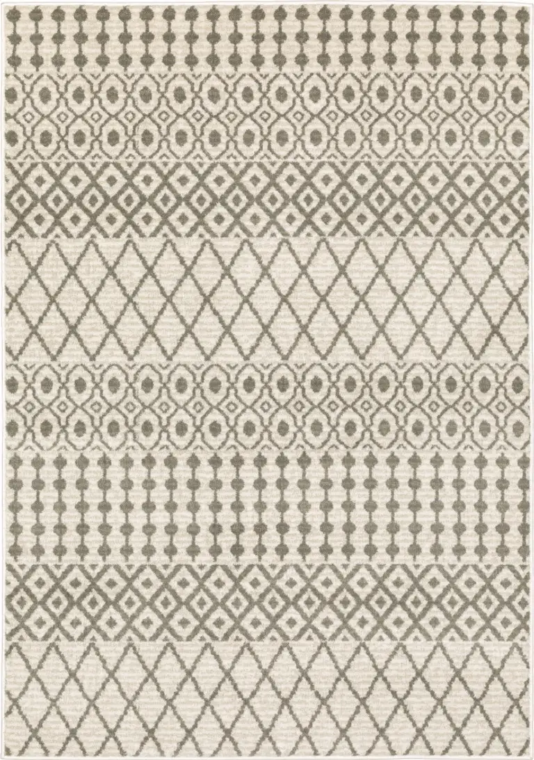 Ivory And Grey Geometric Power Loom Stain Resistant Area Rug Photo 1