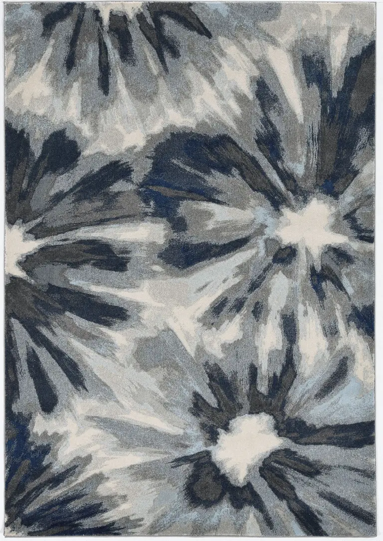 Ivory Blue Machine Woven Oversized Floral Indoor Area Rug Photo 2