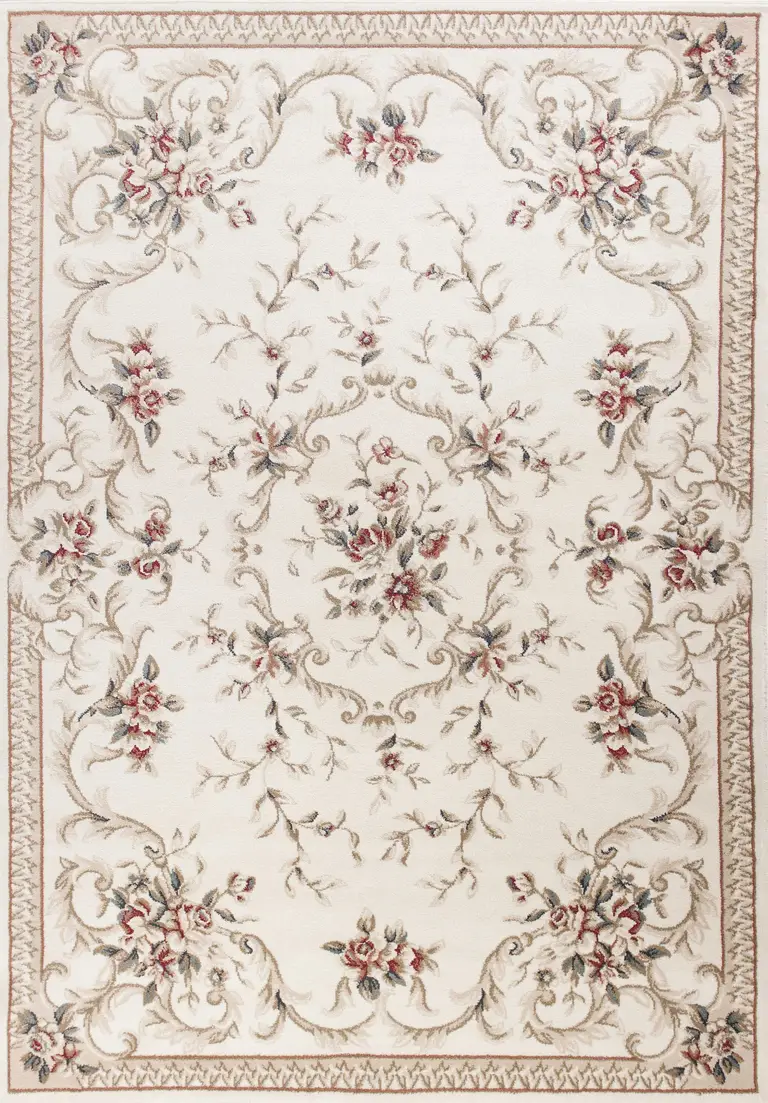 Ivory Bordered Floral Indoor Area Rug Photo 1