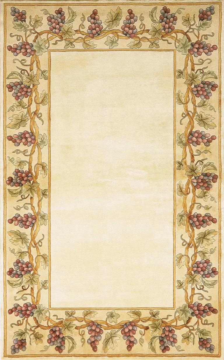 Ivory Hand Tufted Bordered Grapevine Indoor Area Rug Photo 1
