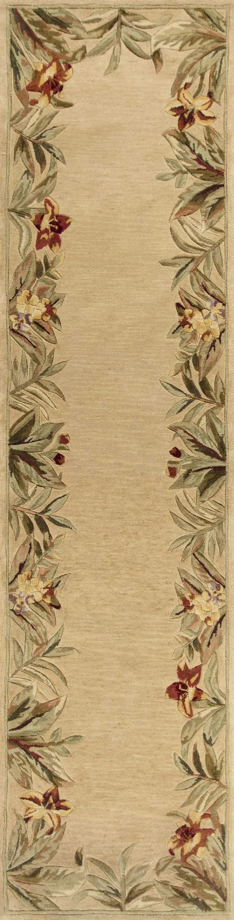 Ivory Hand Tufted Bordered Tropical Plants Indoor Runner Rug Photo 1