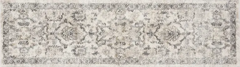 Ivory Machine Woven Distressed Floral Traditional Indoor Runner Rug Photo 2