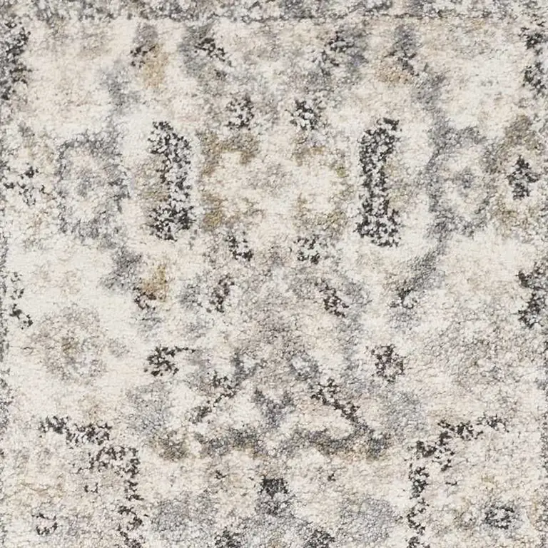 Ivory Machine Woven Distressed Floral Traditional Indoor Runner Rug Photo 3