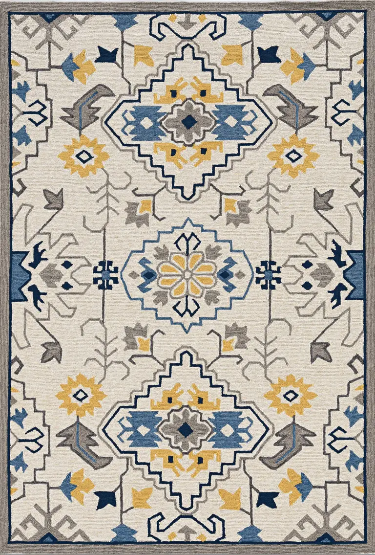 Ivory Mosaic Floral Area Rug Photo 3
