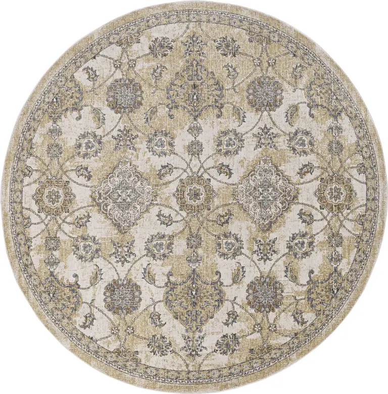 Ivory Sand Machine Woven Bordered Floral Vines Indoor Area Rug Photo 3