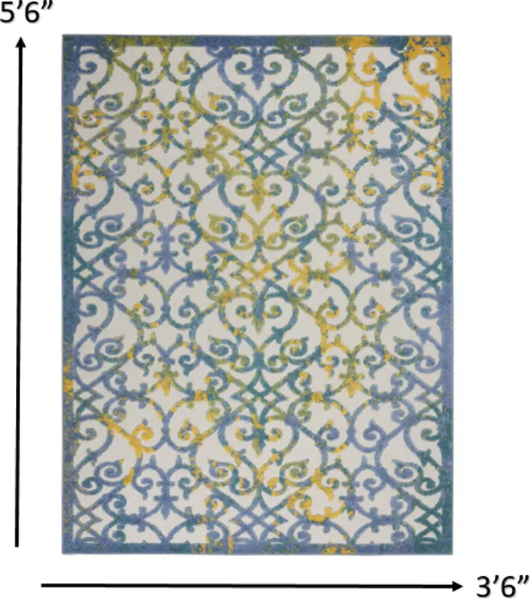 Ivory and Blue Indoor Outdoor Area Rug Photo 2