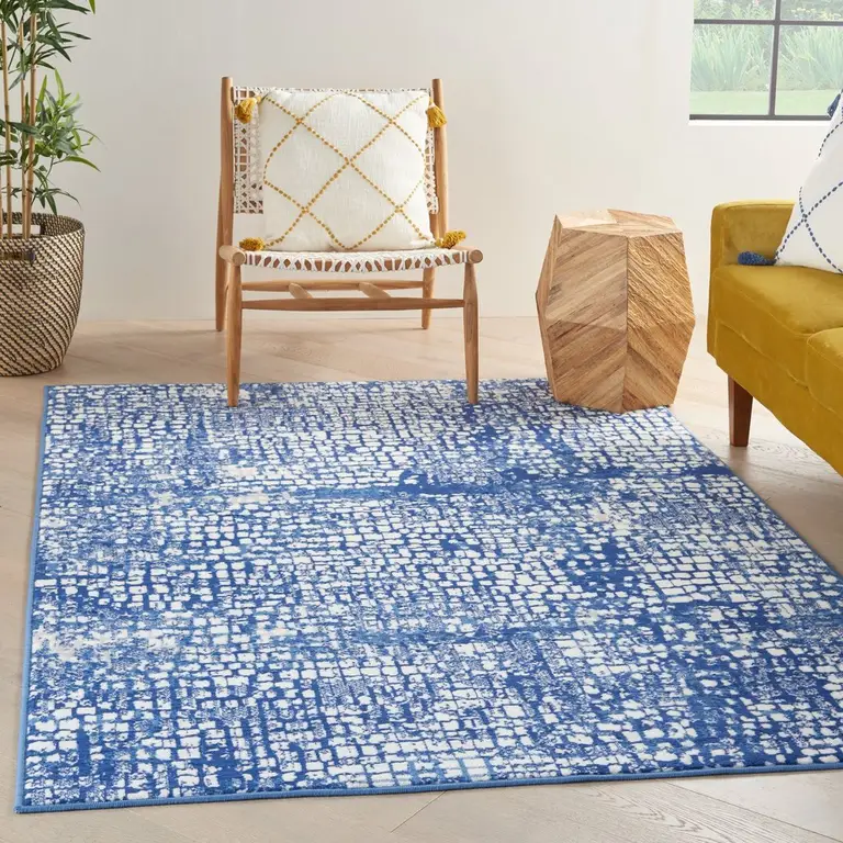 Ivory and Navy Abstract Grids Area Rug Photo 5