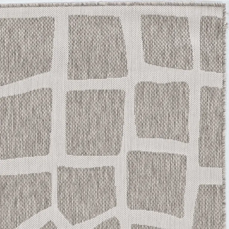 Ivory or Grey Abstract Tiles Indoor Area Rug Photo 1