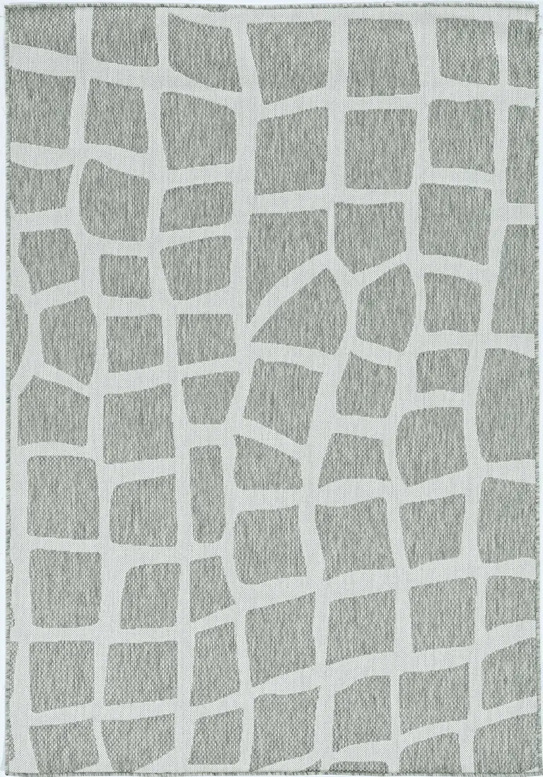 Ivory or Grey Abstract Tiles Indoor Area Rug Photo 2