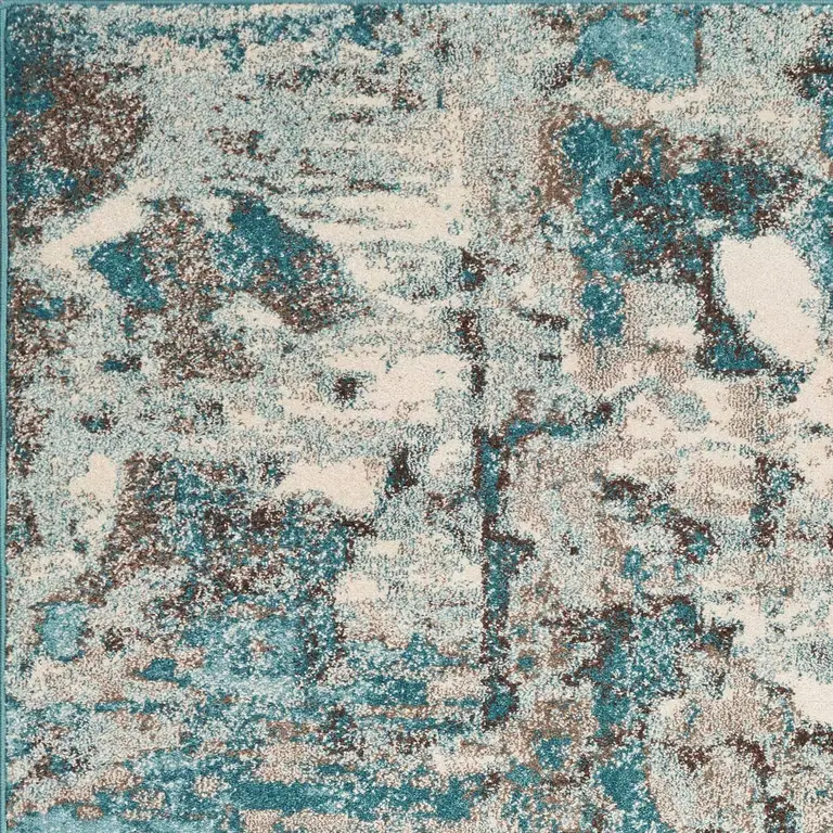 Ivory or Teal Abstract Design Indoor Area Rug Photo 1