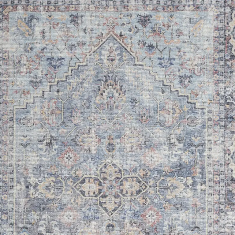 Light Grey And Blue Oriental Power Loom Distressed Washable Area Rug Photo 3