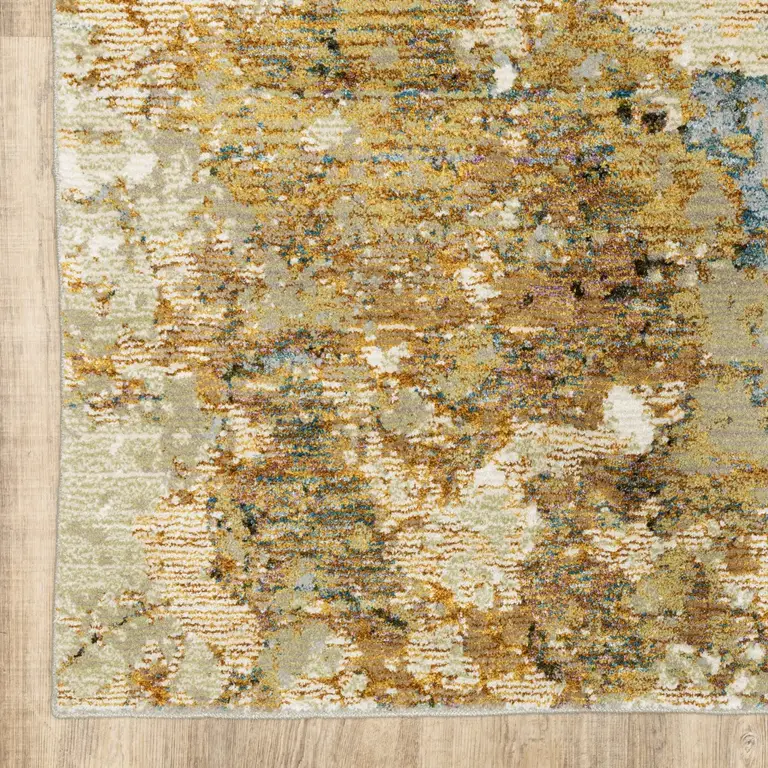 Modern Abstract Gold and Beige Indoor Runner Rug Photo 2