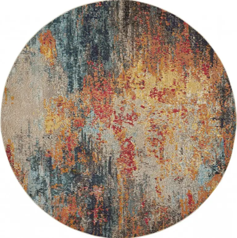 Multicolor Round Abstract Power Loom Non Skid Area Rug Photo 4