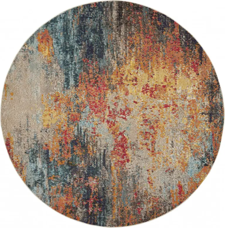 Multicolor Round Abstract Power Loom Non Skid Area Rug Photo 1