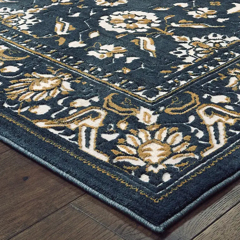 Navy Caramel And Ivory Oriental Power Loom Stain Resistant Area Rug Photo 3