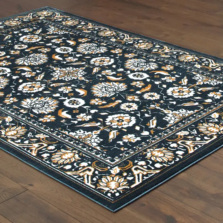 Navy Caramel And Ivory Oriental Power Loom Stain Resistant Area Rug Photo 4
