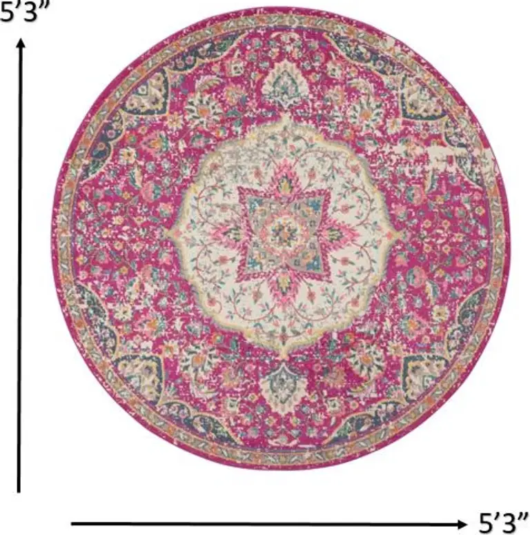 Pink and Ivory Medallion Area Rug Photo 1