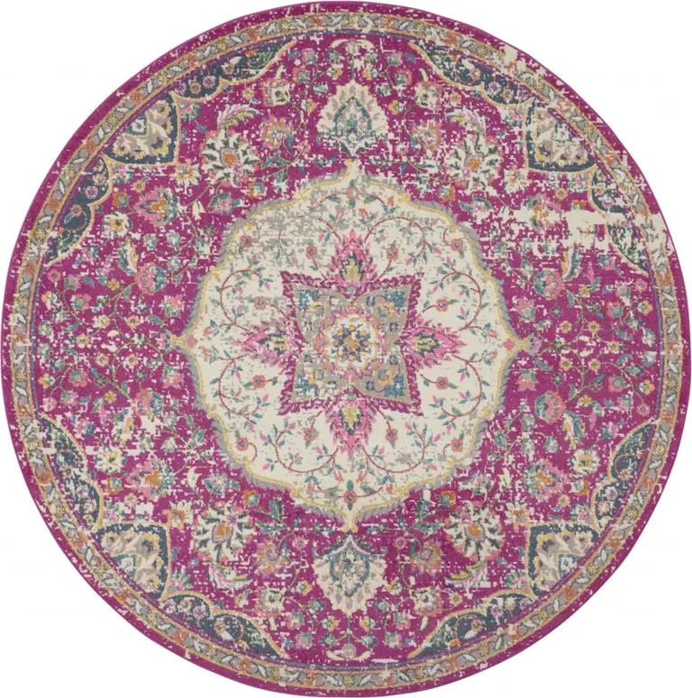 Pink and Ivory Medallion Area Rug Photo 5
