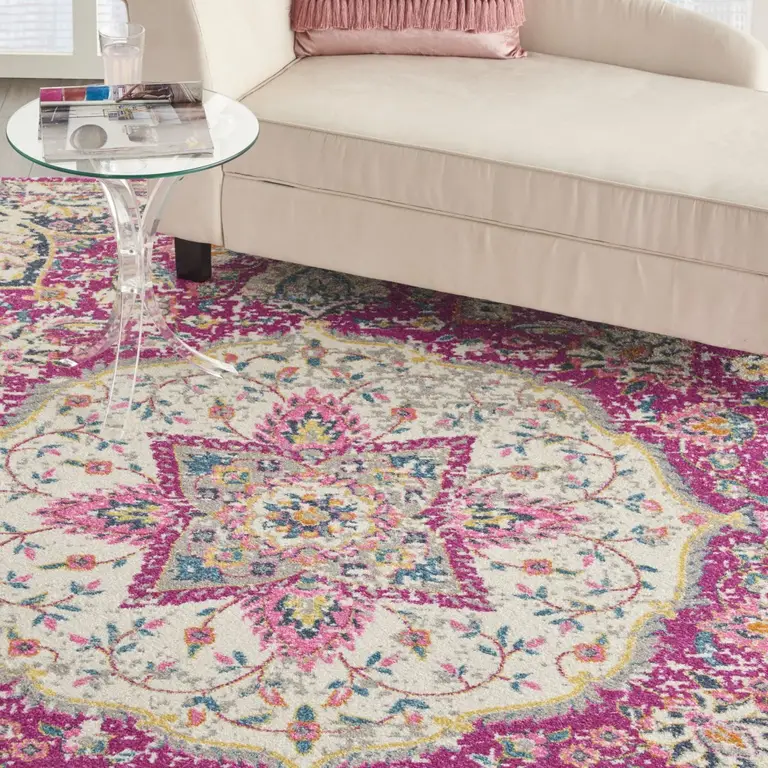 Pink and Ivory Medallion Area Rug Photo 3