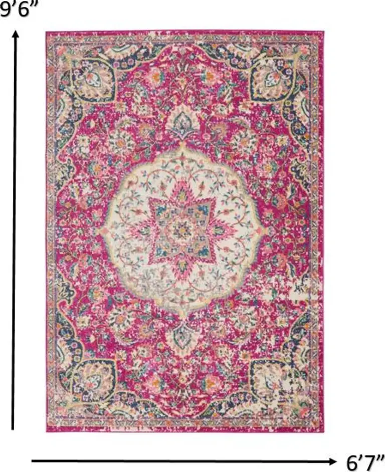 Pink and Ivory Medallion Area Rug Photo 1