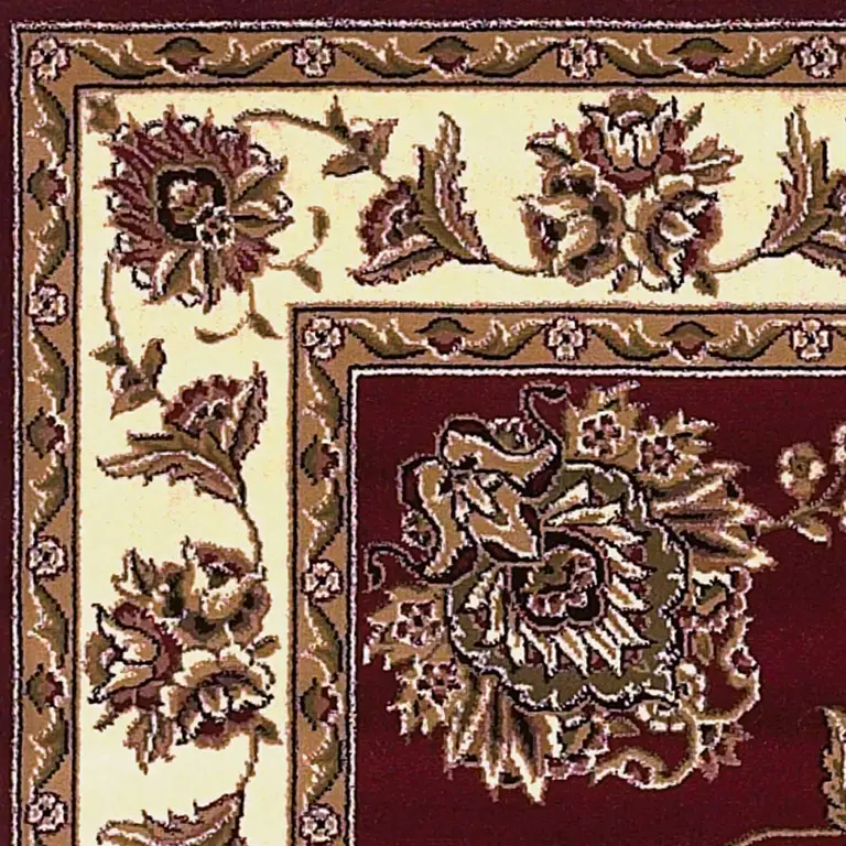 Red Ivory Machine Woven Floral Traditional Indoor Area Rug Photo 2