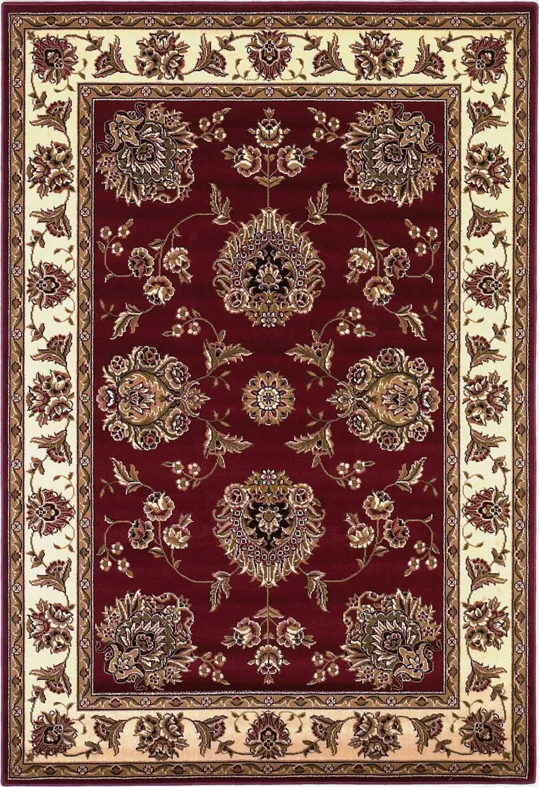 Red Ivory Machine Woven Floral Traditional Indoor Area Rug Photo 1