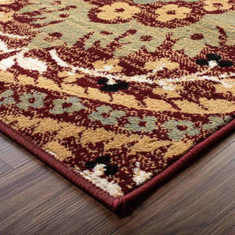 Red Olive And Gold Floral Stain Resistant Area Rug Photo 4