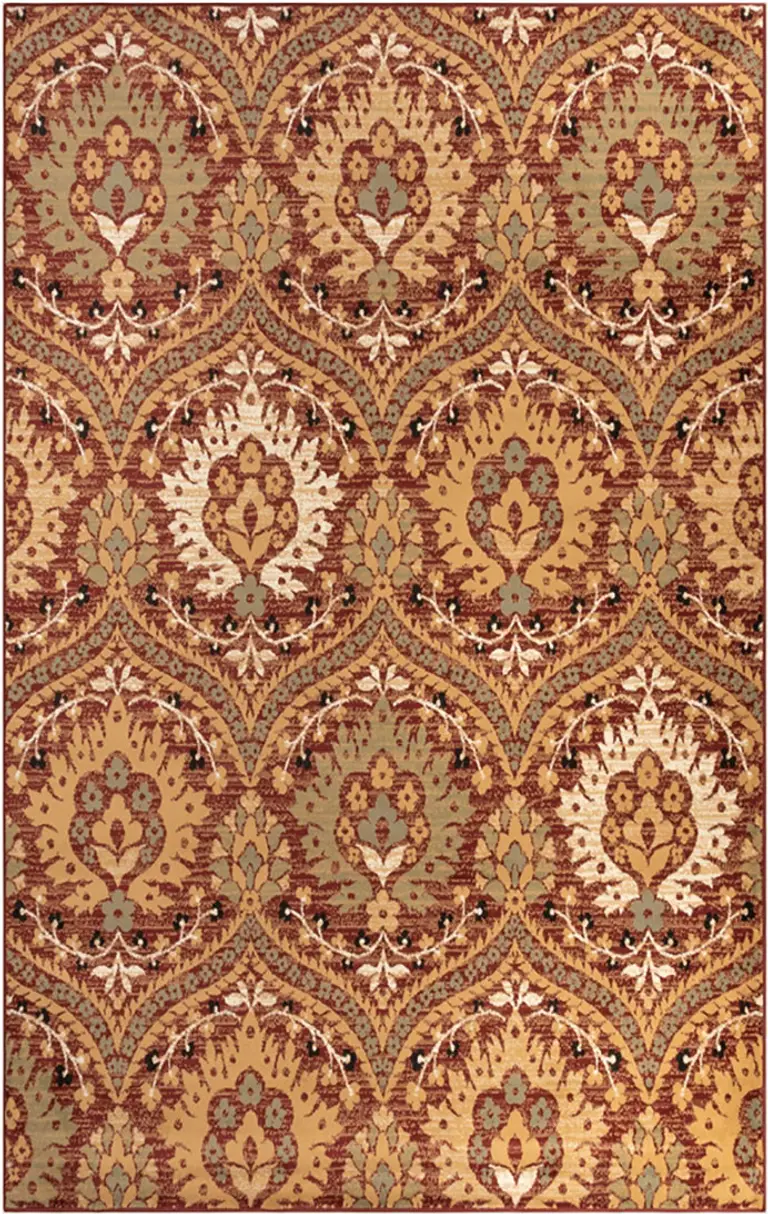 Red Olive And Gold Floral Stain Resistant Area Rug Photo 1