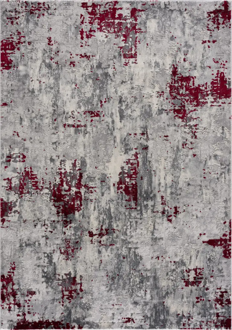 Red and Gray Modern Abstract Area Rug Photo 4