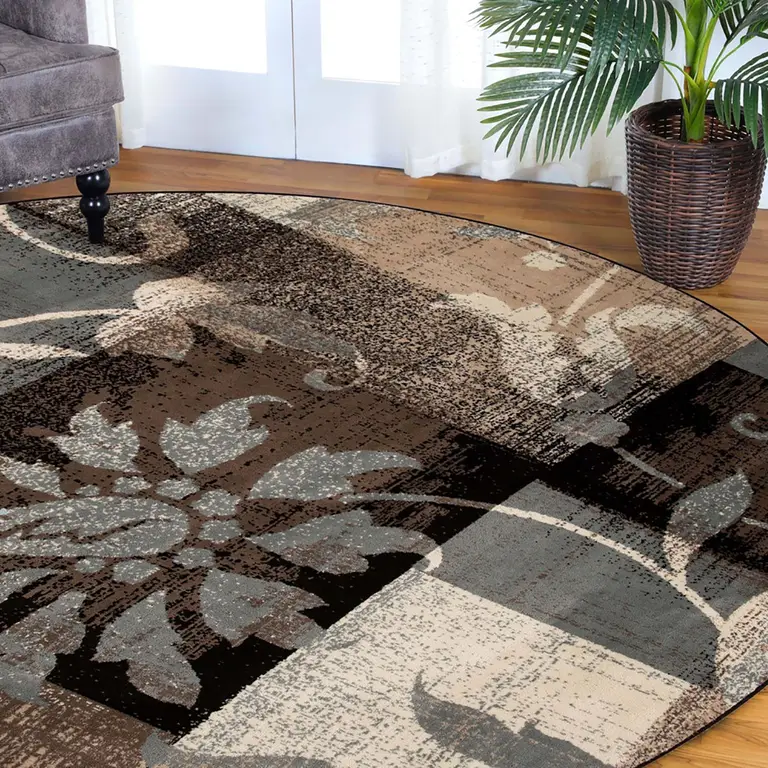 Round Floral Power Loom Distressed Stain Resistant Area Rug Photo 5