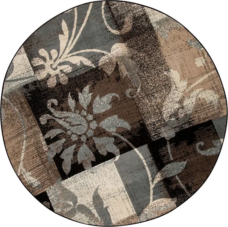 Round Floral Power Loom Distressed Stain Resistant Area Rug Photo 1