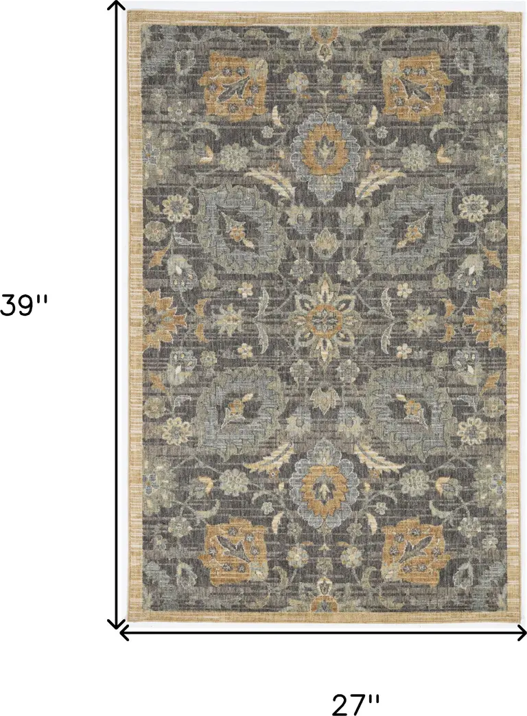 Taupe Machine Woven Vintage Floral Traditional Indoor Accent Rug Photo 4