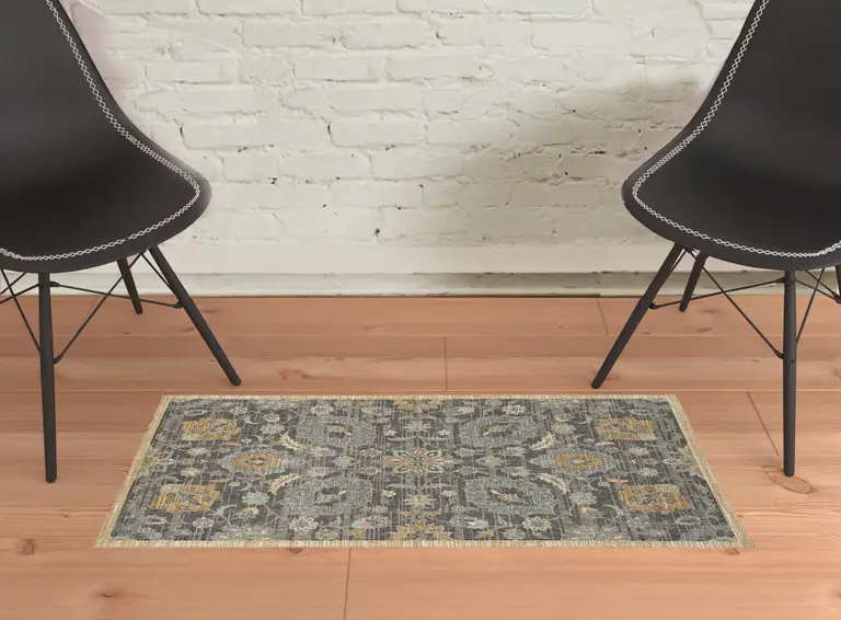 Taupe Machine Woven Vintage Floral Traditional Indoor Accent Rug Photo 5