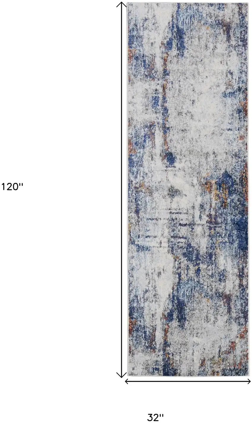 10' Abstract Power Loom Distressed Runner Rug Photo 6