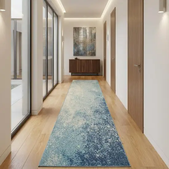 10' Blue Abstract Power Loom Runner Rug Photo 1