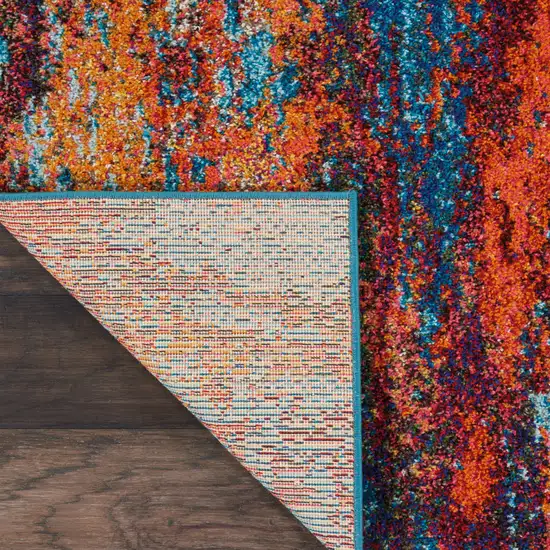 10' Blue and Orange Abstract Power Loom Runner Rug Photo 9