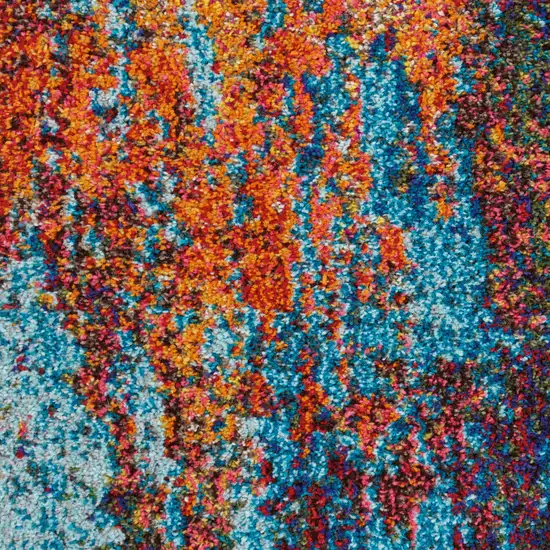 10' Blue and Orange Abstract Power Loom Runner Rug Photo 7