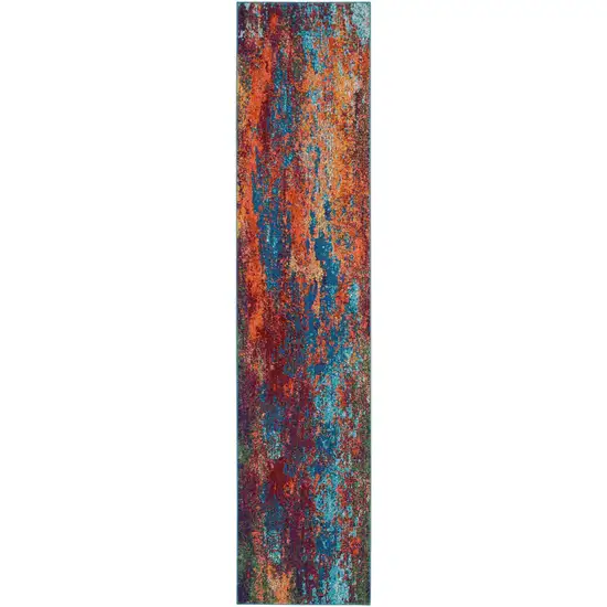 10' Blue and Orange Abstract Power Loom Runner Rug Photo 4