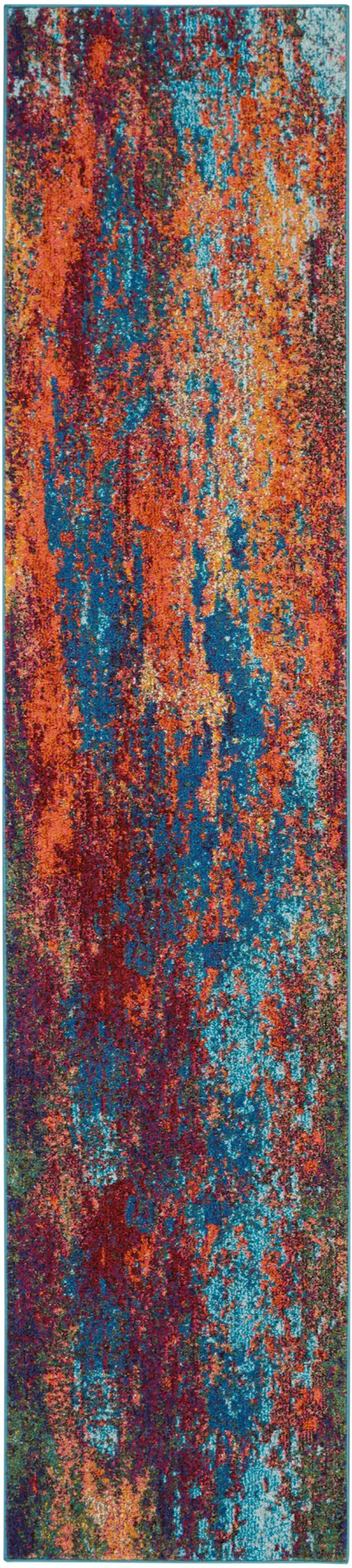 10' Blue and Orange Abstract Power Loom Runner Rug Photo 4