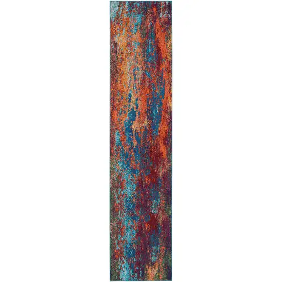 10' Blue and Orange Abstract Power Loom Runner Rug Photo 1