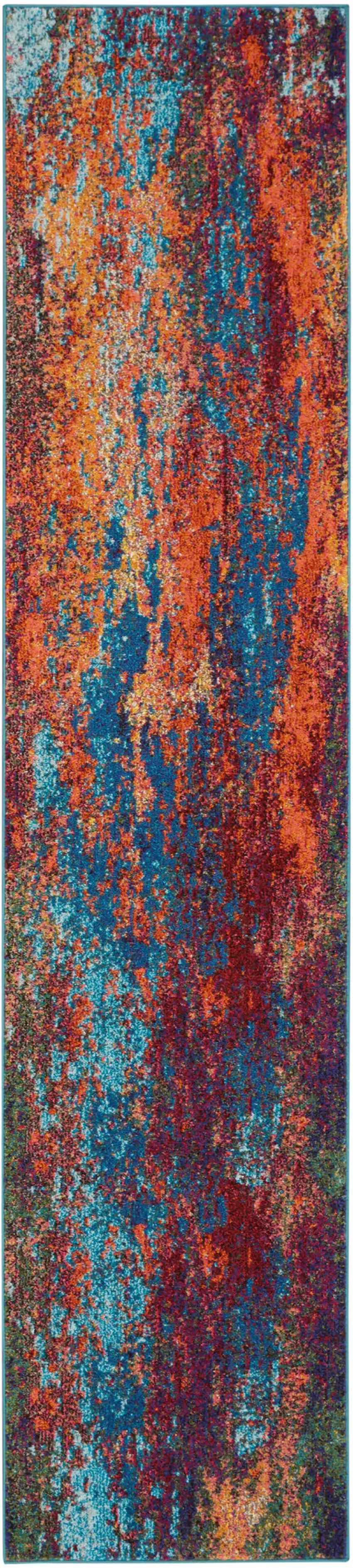 10' Blue and Orange Abstract Power Loom Runner Rug Photo 1