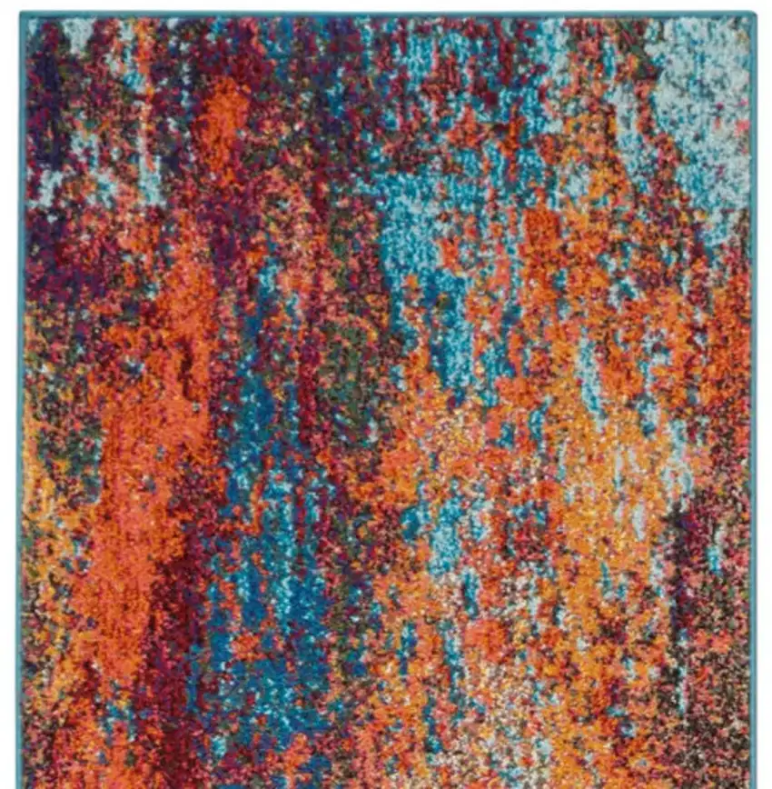 10' Blue and Orange Abstract Power Loom Runner Rug Photo 2