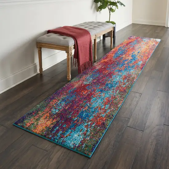 10' Blue and Orange Abstract Power Loom Runner Rug Photo 5