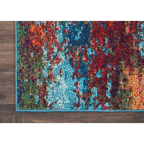 10' Blue and Orange Abstract Power Loom Runner Rug Photo 6