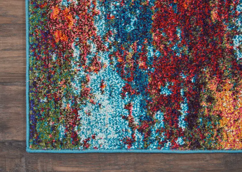 10' Blue and Orange Abstract Power Loom Runner Rug Photo 6