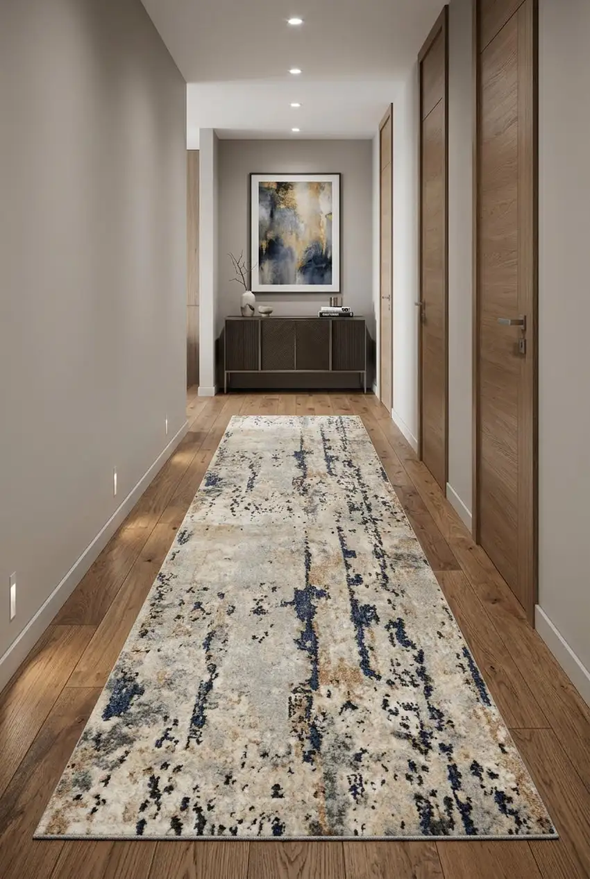 10' Beige and Ivory Abstract Power Loom Runner Rug Photo 1